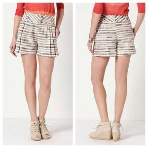 CARTONNIER Brushstroke Stripe Brindled Shorts Pleated Linen Blend